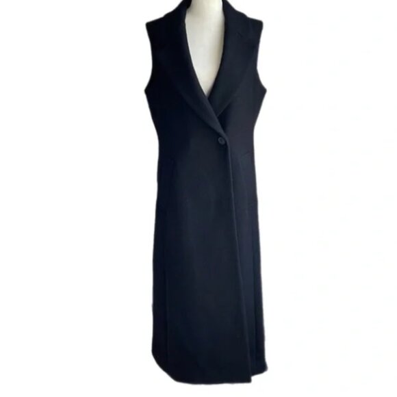 Theory Tremayah Black Wool Long Below Knee Sleeveless Jacket Coat size Large - Picture 1 of 6